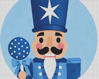 Toile bleue pour broderie Casse-Noisette - 4 pouces de diamètre sur 14 mailles - Décoration de Noël côtière - Détails peints au point