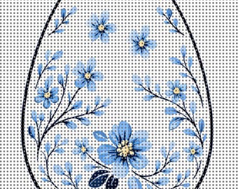 Broderie sur toile Oeuf de Pâques de Chinoiserie | 4 x 5 pouces | Peint numériquement avec des détails peints au point