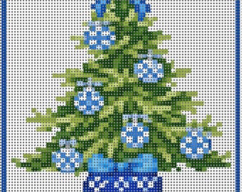 Chinoiserie Christmas Tree Needlepoint Canvas – Blue  and White Holiday Needlepoint
