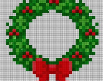Christmas Wreath Needlepoint Canvas, 4 Inch Round Ornament, Red Bow Holiday Needlepoint, 14 Count Mesh, Beginner Friendly