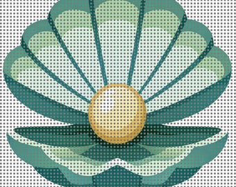 Coquillage avec perle - Toile pour broderie (4x4)