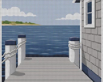 Broderie Nantucket Dock | Conception nautique côtière | 4 x 4 pouces | 14 mailles