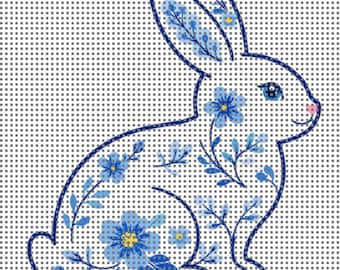 Toile de broderie chinoiserie Bunny – 4 x 4 sur maille 14