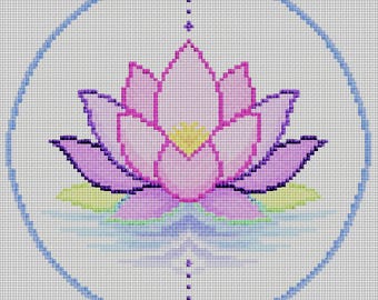 Reiki Lotus Needlepoint Canvas – 4" Round on 14 Count Mesh | Digitally Painted | Meditation & Spiritual Decor