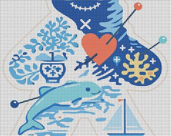 Toile pour poupée chinoiserie | Toile décorative de 4 x 5 po. | Bleu côtier et corail | Dessins d'abeilles