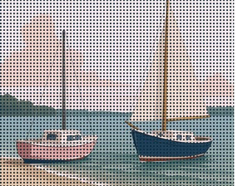 Toile pour broderie Coastal Boats – Maille 14 fils 4x4