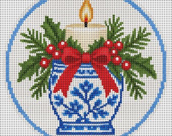 Chinoiserie Candle  Ginger Jar   Christmas Blue and White