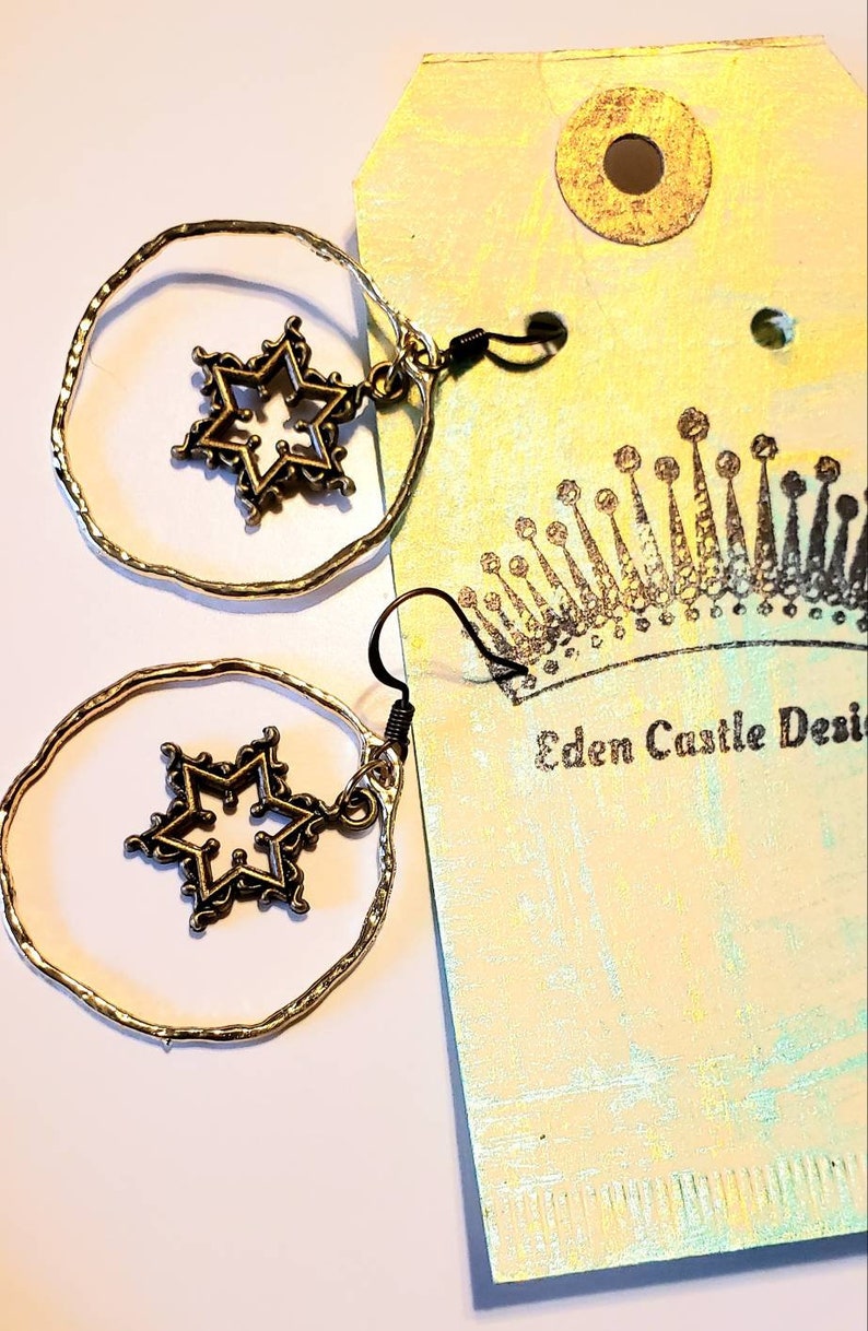 Star of David hoop earrings Jewish earrings bat mitzvah jewelry gift Judaica gifts image 2