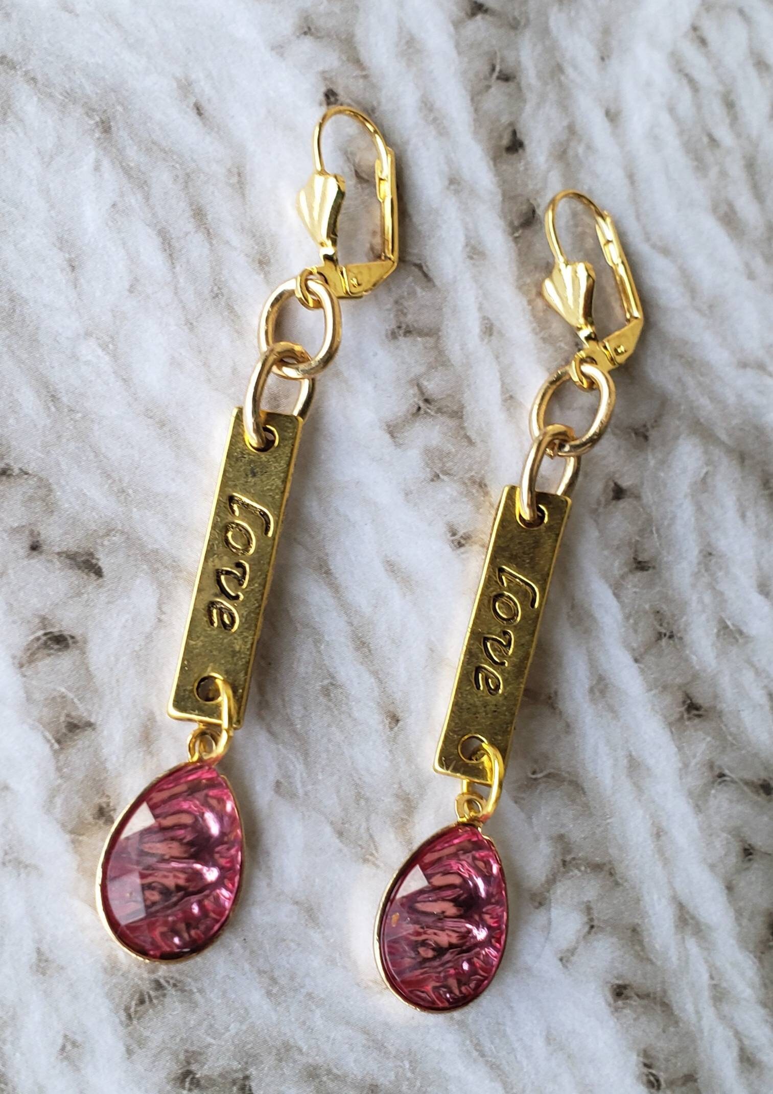 Love earrings love quote earrings pink earrings Intentions Etsy