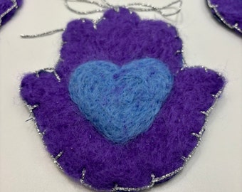 Purple Hamsa wool felt Hamsa ornament- Hanukkah ornament - Chanukkah ornament- holiday ornament - Hand of Gd ornament