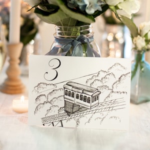 Pittsburgh Icons Wedding Table Numbers Pittsburgh Landmark Wedding Table Cards, Set of 10, 15, 20, 25, or 30 image 1