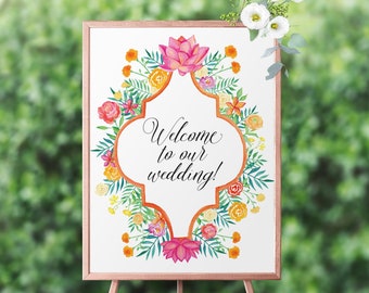 Indian Floral Arabesque Wedding Welcome Sign PRINTABLE FILES | 18x24 and 24x36 | Instant Download