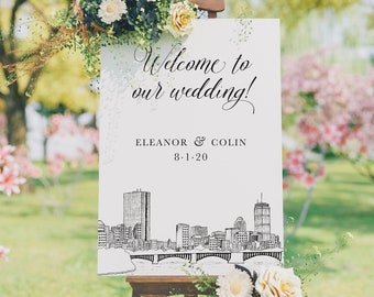 Boston, Massachusetts Skyline Wedding Welcome Sign | 18x24 or 24x36 | Professionally Printed Poster or Canvas