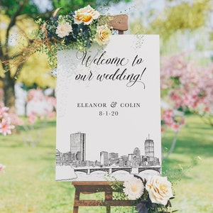 Boston, Massachusetts Skyline Wedding Welcome Sign 18x24 or 24x36 Professionally Printed Poster or Canvas image 1