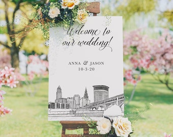 Cleveland, Ohio Skyline Wedding Welcome Sign | 18x24 or 24x36 | Professionally Printed Poster or Canvas