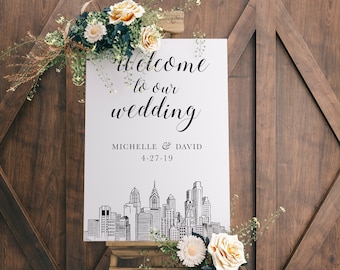 Philadelphia Wedding Welcome Sign | Philly Skyline | 18x24 or 24x36 | Professionally Printed Poster or Canvas