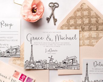 Paris Skyline Wedding Invitations | French Wedding Invitation Suite