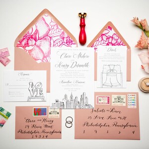 Philadelphia, Pennsylvania Skyline Wedding Invitations | Philly Wedding Invitation Suite