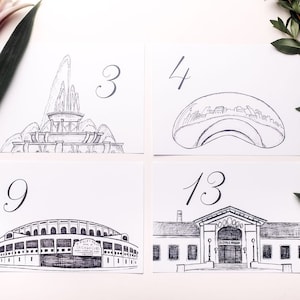 Chicago Icons Wedding Table Numbers | Chicago Wedding Theme | Chicago Landmarks, Set of 10, 15, 20, 25, or 30