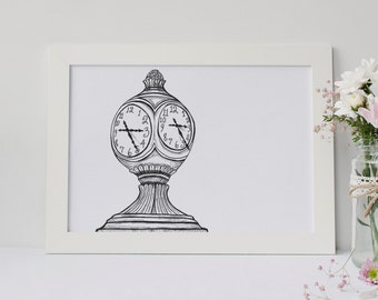 NYC Grand Central Station Art Print | Grand Central Terminal | Hand Drawn Design | Grand Central Clock | 5x7 or 8x10