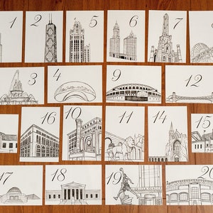 Chicago Icons Wedding Table Numbers Chicago Wedding Theme Chicago Landmarks, Set of 10, 15, 20, 25, or 30 image 2