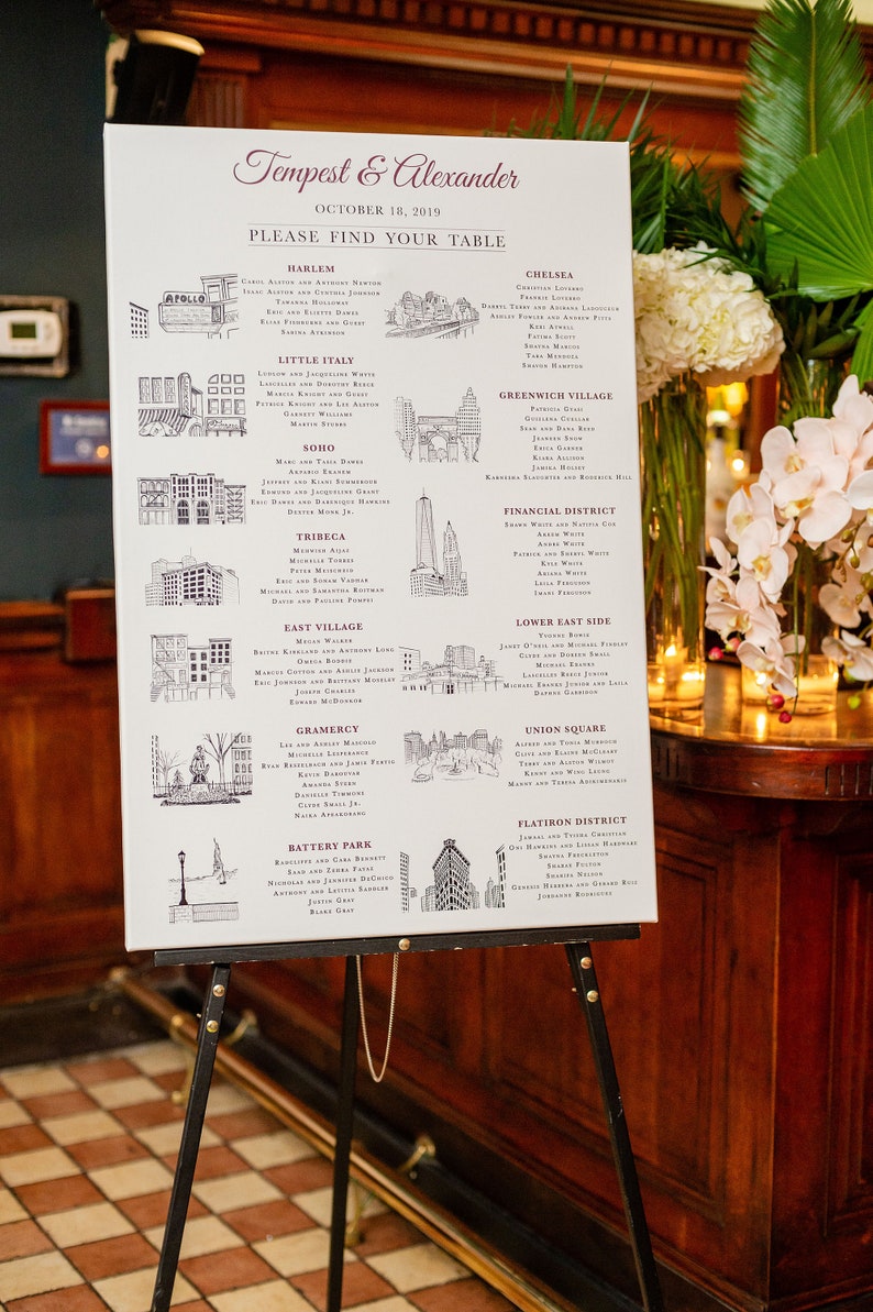 NYC Icons Wedding Seating Chart Poster or Canvas Can be customized to other cities 24x36 image 6