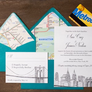 NYC Skyline Wedding Invitation Suite Brooklyn Bridge, Central Park New York City Wedding Invite image 3