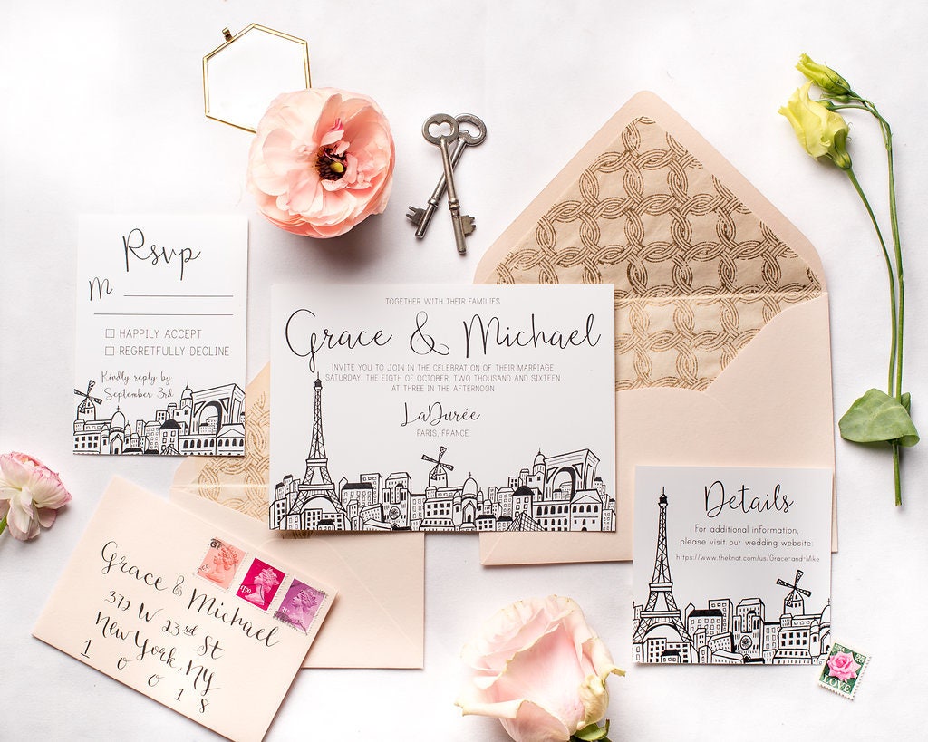 Paris Skyline Wedding Invitations French Wedding Invitation