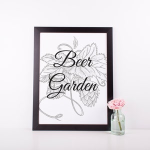 Beer Garden Digital Print | 8x10 Brewery Wedding Sign | Instant Download | Printable Wall Art | Hops Drawing | Beer Quotes