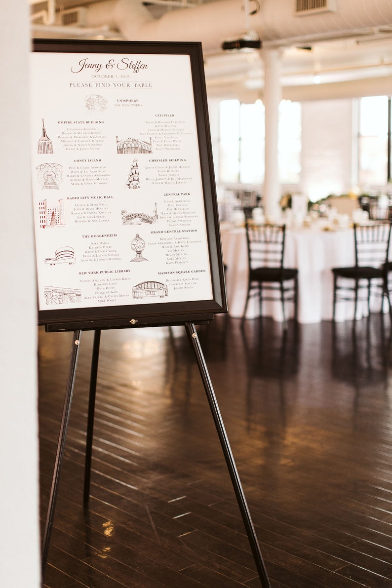 NYC Icons Wedding Seating Chart Poster or Canvas Can be customized to other cities 24x36 image 2