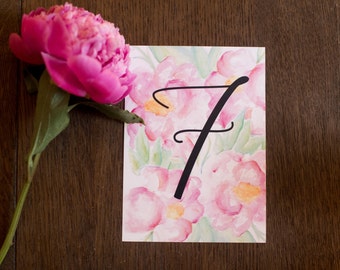Pink Peony Printable Watercolor Wedding Table Numbers | Instant Download | Digital | Peonies Table Cards, Set of 20