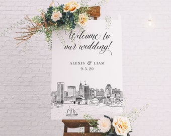 Baltimore, Maryland Skyline Wedding Welcome Sign | 18x24 or 24x36 | Professionally Printed Poster or Canvas