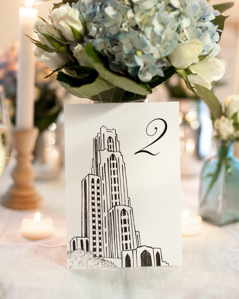 Pittsburgh Icons Wedding Table Numbers Pittsburgh Landmark Wedding Table Cards, Set of 10, 15, 20, 25, or 30 image 5