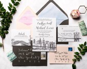 NYC Skyline Wedding Invitation Suite | Brooklyn Bridge, Central Park New York City Wedding Invite