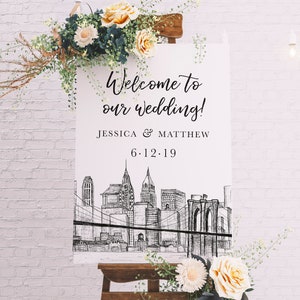 NYC Skyline Wedding Welcome Sign | Brooklyn Bridge | 18x24 or 24x36 | Professionally Printed Poster or Canvas