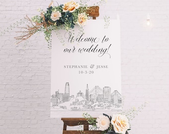 San Francisco, California Skyline Wedding Welcome Sign | 18x24 or 24x36 | Professionally Printed Poster or Canvas