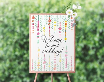 Indian Hanging Floral Mandap Wedding Welcome Sign PRINTABLE FILES | 18x24 or 24x36 | Instant Download