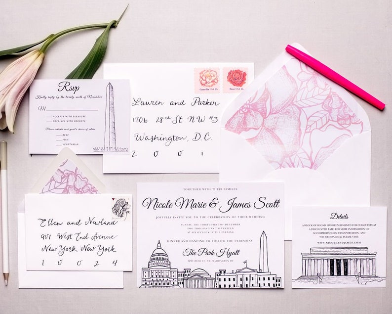 Washington DC Skyline Wedding Invitations Wedding Invitation Suite image 1