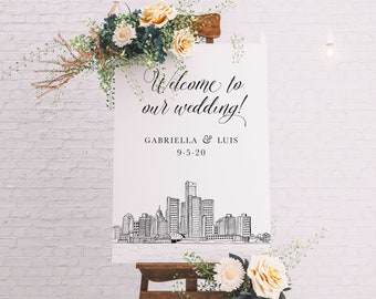 Detroit, Michigan Skyline Wedding Welcome Sign | 18x24 or 24x36 | Professionally Printed Poster or Canvas