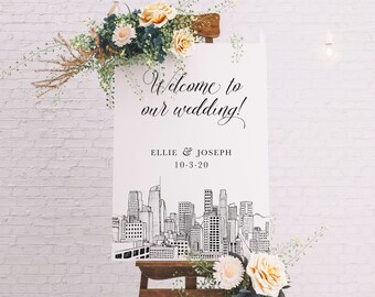 Los Angeles, California Skyline Wedding Welcome Sign | Downtown LA |18x24 or 24x36 | Professionally Printed Poster or Canvas
