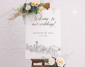 Seattle, Washington Skyline Wedding Welcome Sign | 18x24 or 24x36 | Professionally Printed Poster or Canvas