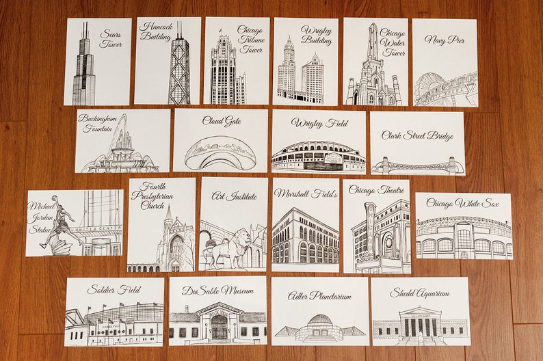 Chicago Icons Wedding Table Numbers Chicago Wedding Theme Chicago Landmarks, Set of 10, 15, 20, 25, or 30 image 3