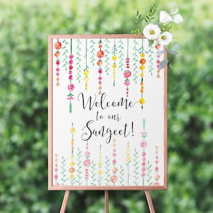 Indian Hanging Floral Mandap Sangeet Welcome Sign PRINTABLE FILES | 18x24 or 24x36 | Instant Download