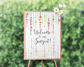 Indian Hanging Floral Mandap Sangeet Welcome Sign PRINTABLE FILES | 18x24 or 24x36 | Instant Download