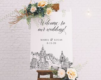 Edinburgh, Scotland Skyline Wedding Welcome Sign | 18x24 or 24x36 | Professionally Printed Poster or Canvas