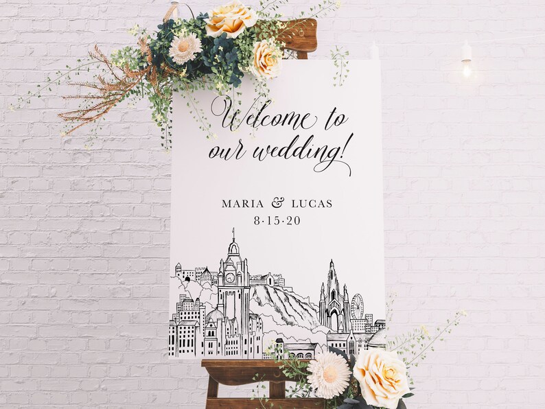 Edinburgh, Scotland Skyline Wedding Welcome Sign 18x24 or 24x36 Professionally Printed Poster or Canvas image 1