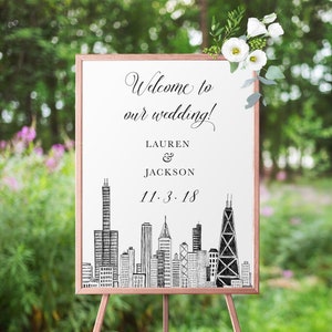 Chicago Skyline Wedding Welcome Sign 18x24 or 24x36 Professionally Printed Poster or Canvas image 1