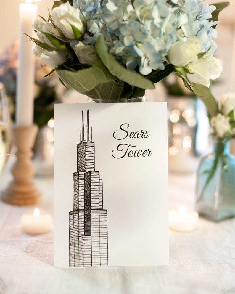 Chicago Icons Wedding Table Numbers Chicago Wedding Theme Chicago Landmarks, Set of 10, 15, 20, 25, or 30 image 8