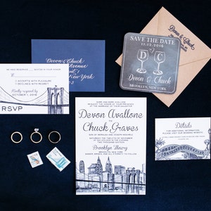 NYC Skyline Wedding Invitation Suite Brooklyn Bridge, Central Park New York City Wedding Invite image 4