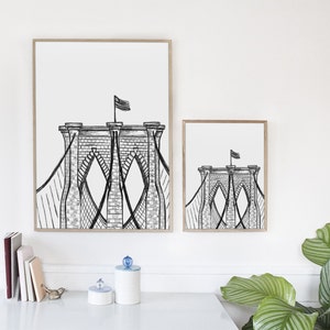Brooklyn Bridge Drawing | NYC Wall Art | New York City Print | NYC Gift | 5x7 or 8x10